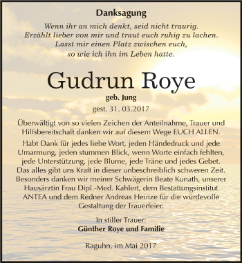 Traueranzeige von Gudrun Roye von Mitteldeutsche Zeitung Bitterfeld
