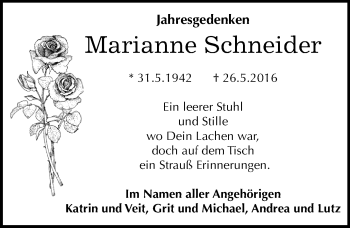Traueranzeige von Marianne Schneider von Mitteldeutsche Zeitung Dessau-Roßlau