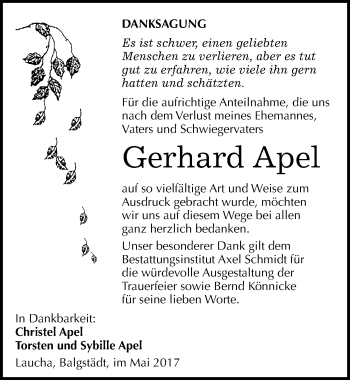 Traueranzeige von Gerhard Apel von Mitteldeutsche Zeitung Naumburg/Nebra