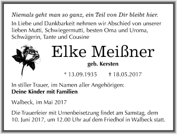 Traueranzeige von Elke Meißner von Mitteldeutsche Zeitung Mansfelder Land