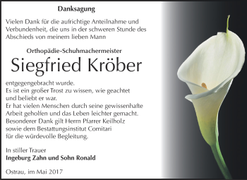 Traueranzeige von Siegfried Kröber von Super Sonntag Zeitz