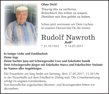 Traueranzeige von Rudolf Nawroth von Mitteldeutsche Zeitung Bitterfeld
