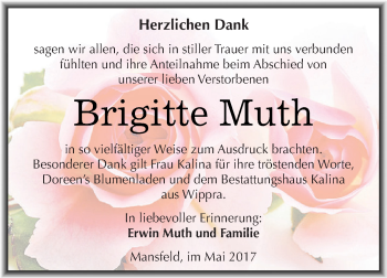 Traueranzeige von Brigitte Muth von Super Sonntag SGH Mansf. Land
