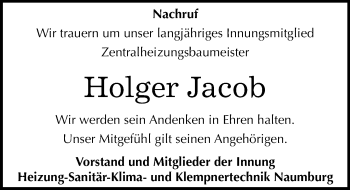 Traueranzeige von Holger Jacob von Mitteldeutsche Zeitung Naumburg/Nebra