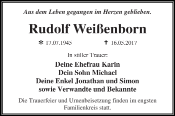 Traueranzeige von Rudolf Weißenborn von WVG - Wochenspiegel Dessau / Köthen