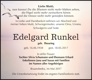Traueranzeige von Edelgard Runkel von Mitteldeutsche Zeitung Merseburg/Querfurt