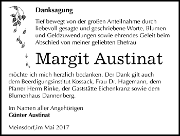 Traueranzeige von Margit Austinat von Mitteldeutsche Zeitung Dessau-Roßlau