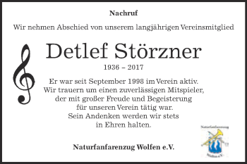 Traueranzeige von Detlef Störzner von WVG - Wochenspiegel Bitterfeld
