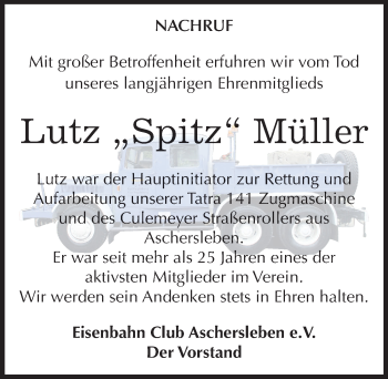Traueranzeige von Lutz Spitz Müller von Mitteldeutsche Zeitung Aschersleben