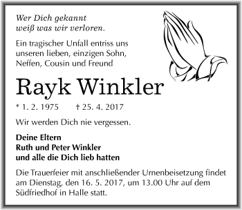Traueranzeige von Rayk Winkler von Mitteldeutsche Zeitung Halle/Saalkreis