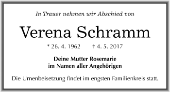 Traueranzeige von Verena Schramm von Mitteldeutsche Zeitung Halle/Saalkreis