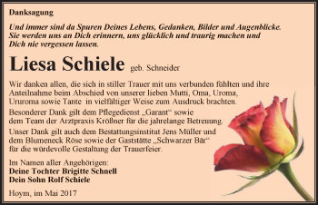 Traueranzeige von Liesa Schiele von Mitteldeutsche Zeitung Aschersleben