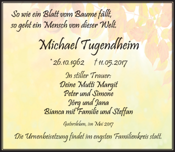 Traueranzeige von Michael Tugendheim von Mitteldeutsche Zeitung Aschersleben