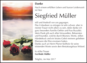 Traueranzeige von Siegfried Müller von Mitteldeutsche Zeitung Zeitz