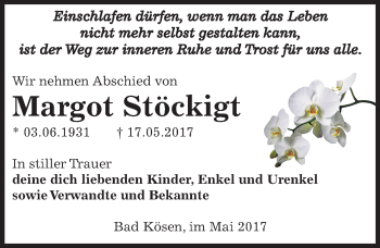 Traueranzeige von Margot Stöckigt von Mitteldeutsche Zeitung Zeitz