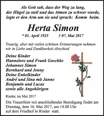 Traueranzeige von Herta Simon von WVG - Wochenspiegel Quedlinburg
