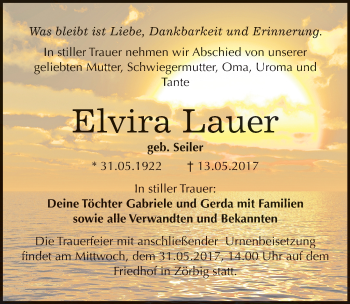 Traueranzeige von Elvira Lauer von Mitteldeutsche Zeitung Bitterfeld