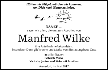 Traueranzeige von Manfred Wilke von Mitteldeutsche Zeitung Köthen