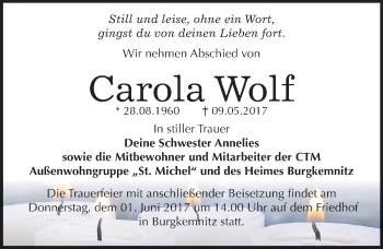 Traueranzeige von Carola Wolf von Mitteldeutsche Zeitung Bitterfeld
