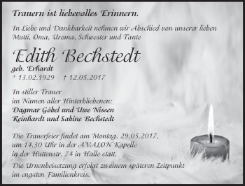 Traueranzeige von Edith Bechstedt von Mitteldeutsche Zeitung Halle/Saalkreis