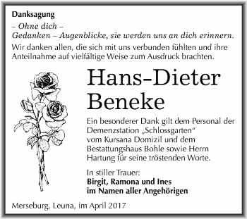 Traueranzeige von Hans-Dieter Beneke von WVG - Wochenspiegel Merseburg
