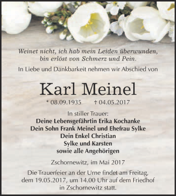 Traueranzeige von Karl Meinel von WVG - Wochenspiegel Wittenberg