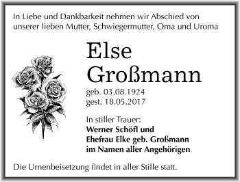 Traueranzeige von Else Großmann von Mitteldeutsche Zeitung Merseburg/Querfurt