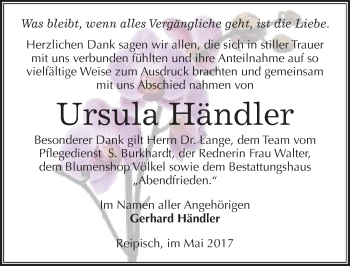 Traueranzeige von Ursula Händler von Mitteldeutsche Zeitung Merseburg/Querfurt