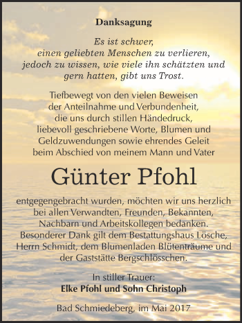 Traueranzeige von Günter Pfohl von WVG - Wochenspiegel Wittenberg