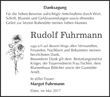 Traueranzeige von Rudolf Fuhrmann von WVG - Wochenspiegel Wittenberg