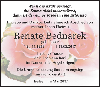 Traueranzeige von Renate Bednarek von Mitteldeutsche Zeitung Zeitz