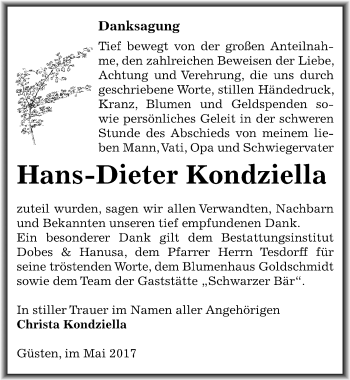 Traueranzeige von Hans-Dieter Kondziella von Mitteldeutsche Zeitung Bernburg