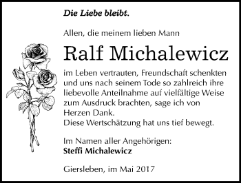 Traueranzeige von Ralf Michalewicz von Mitteldeutsche Zeitung Aschersleben