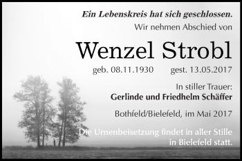 Traueranzeige von Wenzel Strobl von Super Sonntag Merseburg