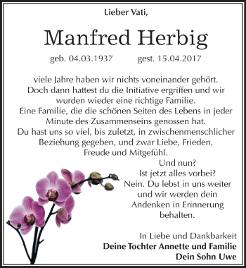 Traueranzeige von Manfred Herbig von Mitteldeutsche Zeitung Sangerhausen