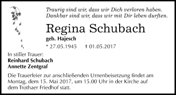 Traueranzeige von Regina Schubach von Mitteldeutsche Zeitung Halle/Saalkreis