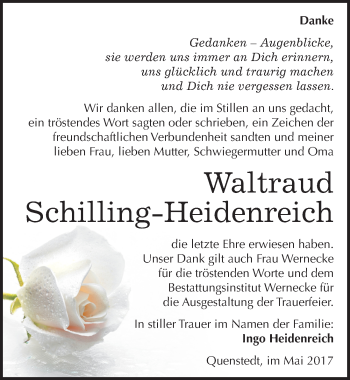 Traueranzeige von Waltraud Schilling-Heidenreich von Mitteldeutsche Zeitung Mansfelder Land