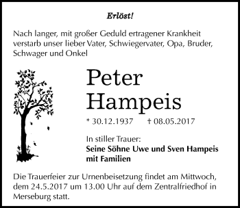 Traueranzeige von Peter Hampeis von Mitteldeutsche Zeitung Merseburg/Querfurt