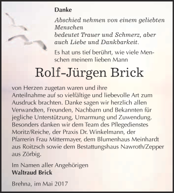 Traueranzeige von Rolf-Jürgen Brick von WVG - Wochenspiegel Bitterfeld
