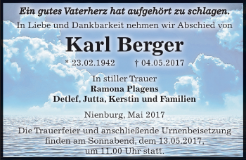 Traueranzeige von Karl Berger von Mitteldeutsche Zeitung Bernburg