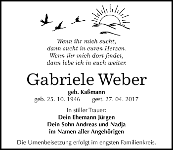Traueranzeige von Gabriele Weber von Mitteldeutsche Zeitung Halle/Saalkreis