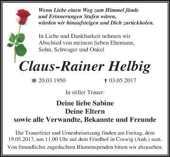 Traueranzeige von Claus-Rainer Helbig von Mitteldeutsche Zeitung Wittenberg