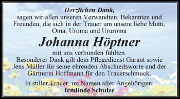 Traueranzeige von Johanna Höptner von Super Sonntag Aschersleben