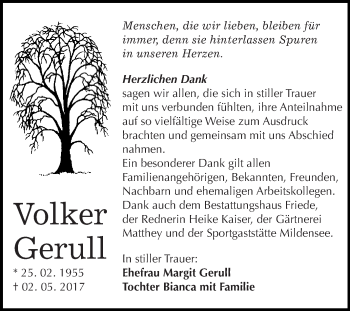 Traueranzeige von Volker Gerull von WVG - Wochenspiegel Dessau / Köthen