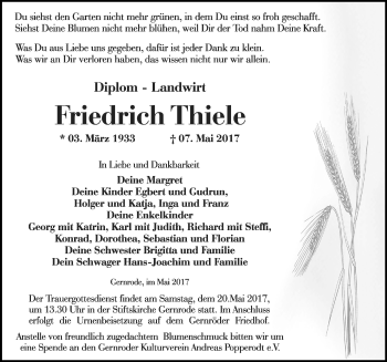 Traueranzeige von Friedrich Thiele von Mitteldeutsche Zeitung
