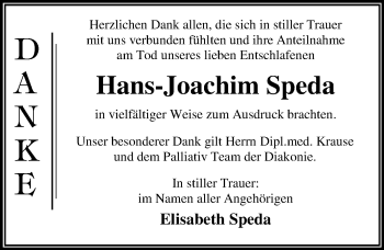 Traueranzeige von Hans-Joachim Speda von Mitteldeutsche Zeitung Dessau-Roßlau
