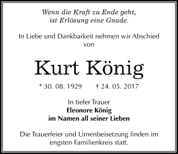 Traueranzeige von Kurt König von Mitteldeutsche Zeitung Halle/Saalkreis