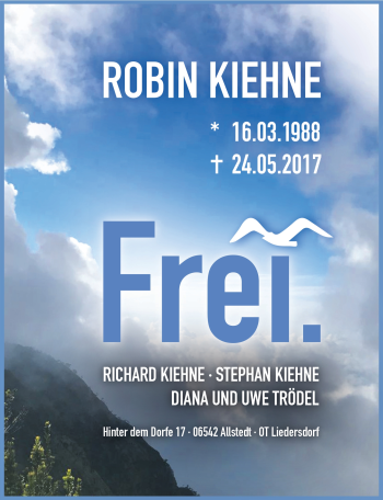 Traueranzeige von Robin Kiehne von Mitteldeutsche Zeitung Sangerhausen