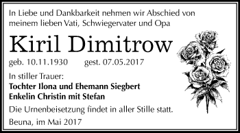 Traueranzeige von Kiril Dimitrow von WVG - Wochenspiegel Merseburg
