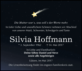 Traueranzeige von Silvia Hoffmann von Mitteldeutsche Zeitung Weißenfels